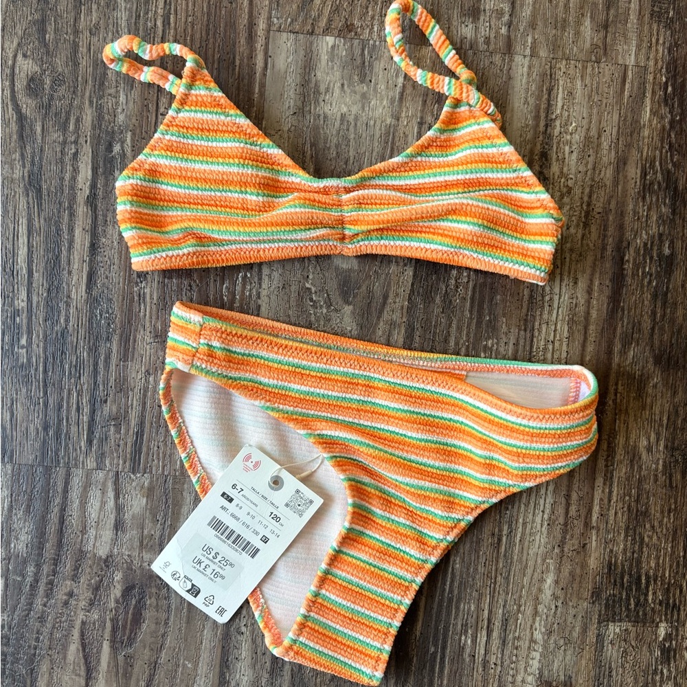 Zara Orange and Green Bikini Swim Set